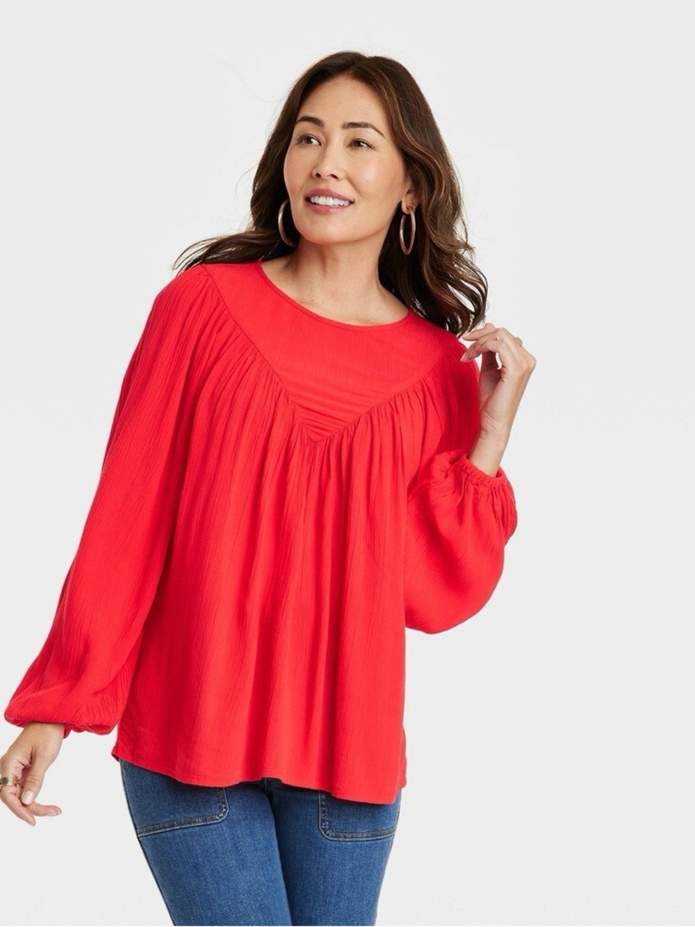 XL New Women's Bishop Long Sleeve Blouse Knox Rose Red Boho Top Fall Winter Top